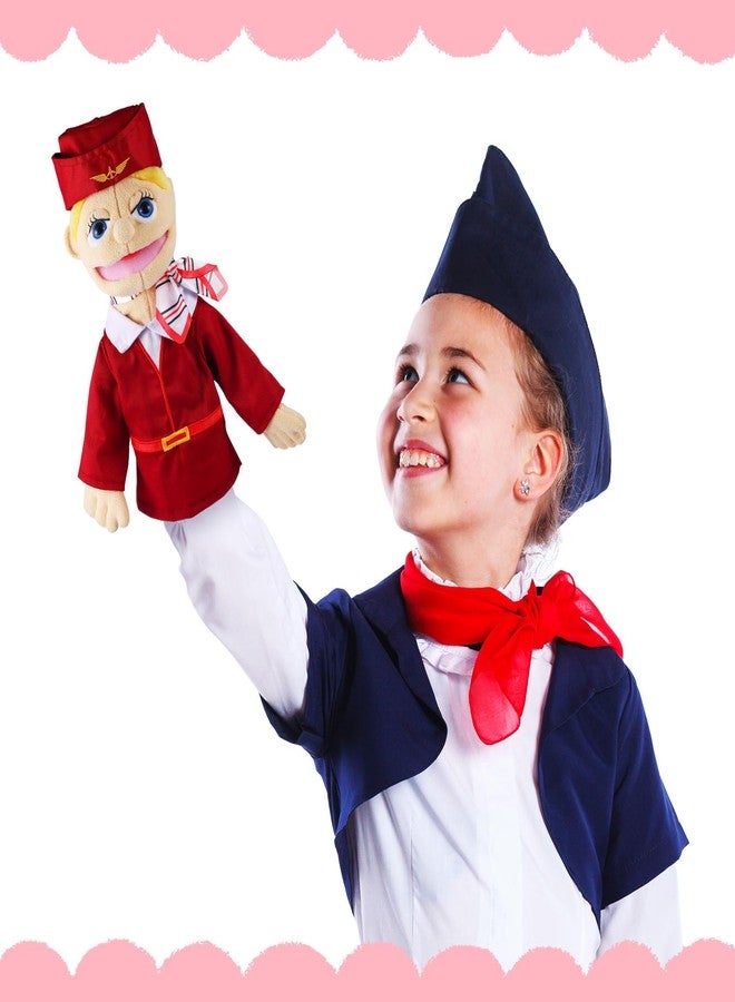 ZJoey Role Play Hand Puppets Hand Plush Chef Doctor Fireman Pirate Detective Athlete Nurse Worker Hand Puppet Toys Puppets for Kids Storytelling Imaginative Pretend Play Teaching Preschool(Stewardess) - Image 2
